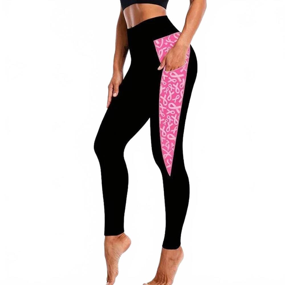 NEW JULIA ROSE breast cancer awareness panel leggings in black